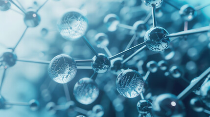 a molecular network, metallic and reflective spheres joined by sleek rods
