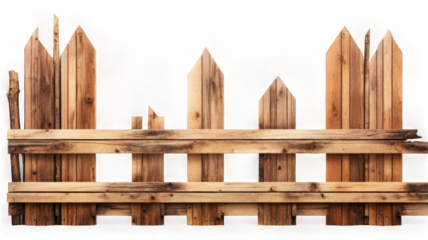 Rustic wooden fence in realistic 3d render with transparent background