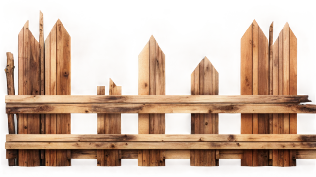 Rustic wooden fence in realistic 3d render with transparent background