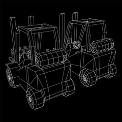 Forklift Loader lift truck. Wireframe low poly mesh vector illustration.