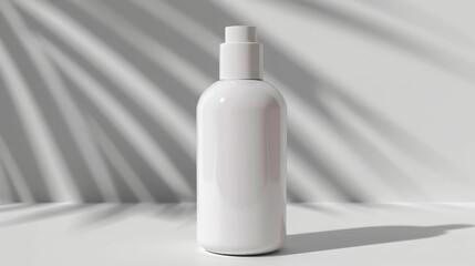 White Bottle Mockup with Palm Leaf Shadow.