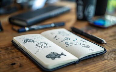 Open Notebook With Hand Drawn Designs.