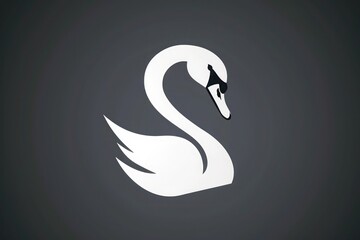 Naklejka premium A white silhouette logo of a swan's face, emphasizing the elegance and smooth neck curve, against a charcoal background