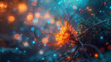 a neuron, with dynamic colors and intricate details