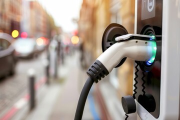 Naklejka premium Electric Vehicle Charging Station Close-Up.