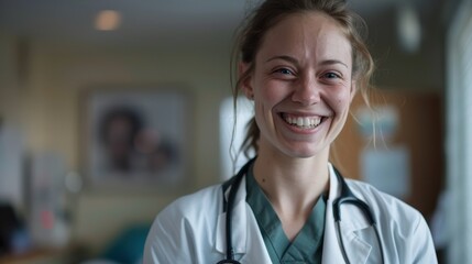 Confident Female Doctor Smiling with Stethoscope - Medical Professional Portrait