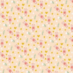 Seamless pattern abstract with adorable Rabbit cartoon  style 