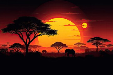 Trees glow in the Forest when Sunset