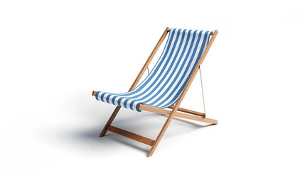 Blue Striped Beach Chair for Summer Getaways, Isolated

