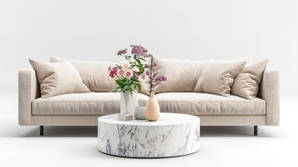 Bright Modern Living Room Mockup: Beige Sofa

