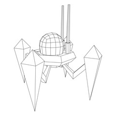 Spider robot with radar antenna. Nanobot, nanotechnology medical concept. Wireframe low poly mesh vector illustration