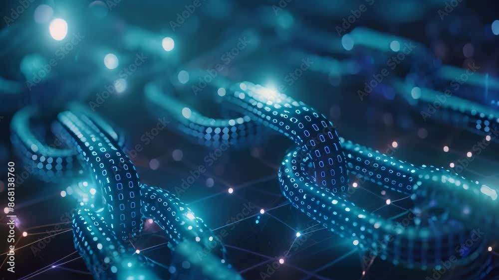 Poster detailed view of a connected chain of links illustrating consensus algorithms in block baaabafea, de