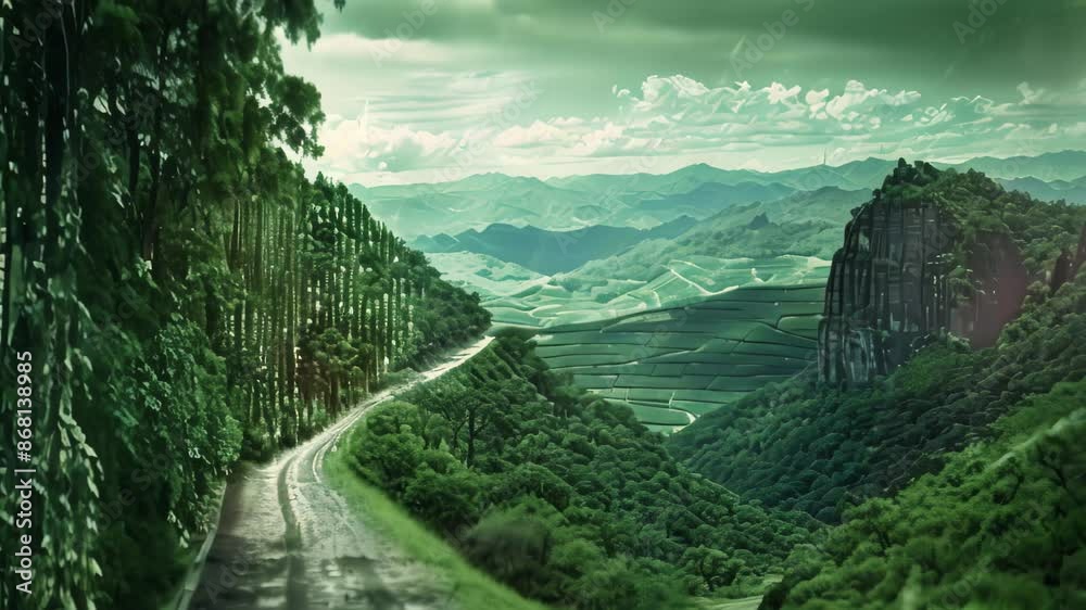 Poster green road with binary code running on the surface representing digital encryption in a technology l