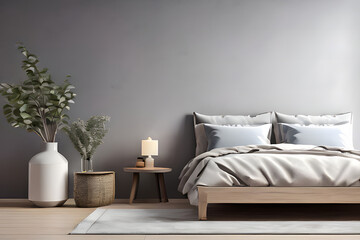 interior background of bedroom with grey wall and white vase