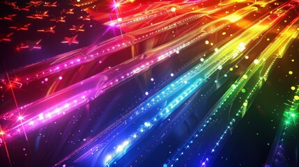 Fototapeta premium Glowing Neon American Flag - Vibrant and Modern Patriotic Symbol Illuminated with Lights