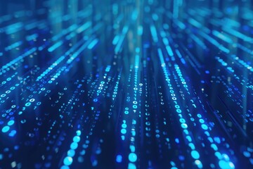 Binary data processing cybersecurity concept with digital image against blue background.