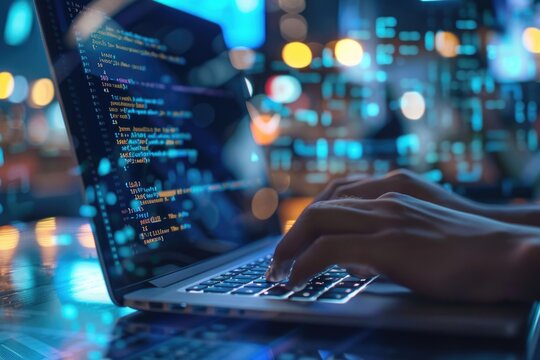 Software developer coding with JavaScript for agile development.