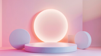 Abstract minimal display podium for showing products, cosmetic presentation and mock up. Showcase scene with pastel color