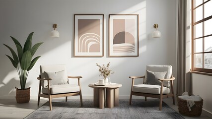 Modern luxury interior designs.Accent furniture and a blank background.Interior trend 2024 year Modern luxury apricot room interior home designs. Mockup wall, Mockups