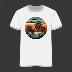 Ocean beach with deep red and navy blue sunset hues combined with vintage palm trees 