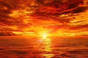 Obraz premium Fiery Sunset Over the Ocean