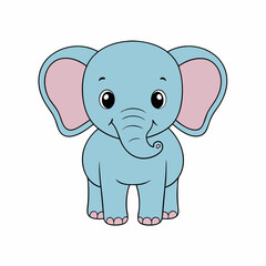flat color cartoon style cute baby Elephant vector art illustration.