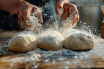 Obraz premium Flour Dusted Hands Kneading Dough, The Art of Bread Making: