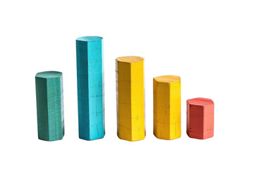 Colorful wooden block bar graph representing data analysis, statistics, growth, and comparison. Perfect for educational and business use.