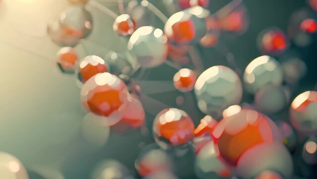 Detailed view of an orange and white molecule structure, Devise an engaging geometric design that reflects the concept of futuristic molecules