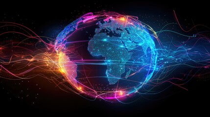 Obraz premium A colorful globe with a blue and red swirl around it