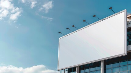 A large white billboard with a blue sky in the background