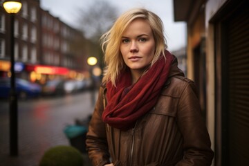Portrait of a beautiful young woman in a cold winter day in the city