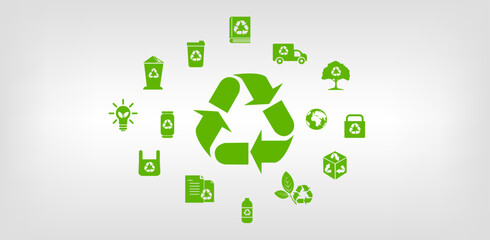 Abstract icons representing the ecological call to recycle and reuse.
