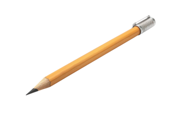 A yellow pencil with a sharpened tip and an eraser. Essential tool for writing, drawing, and sketching. Perfect for school and office use.