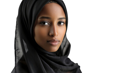 Naklejka premium Attractive ethnic woman in hijab on transparent background