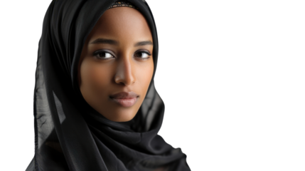 Attractive ethnic woman in hijab on transparent background