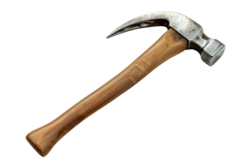 Close-up image of a wooden-handled hammer with metal head, useful for construction, carpentry, and DIY projects.