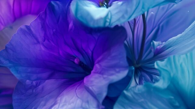 A collection of vivid blue flowers up close with dreamy shades of periwinkle and sky blue, Dreamy shades of periwinkle and sky blue melding together