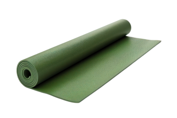 Green yoga mat rolled out, ideal for fitness, exercise, yoga, and workouts. Perfect for home or gym use. Eco-friendly and durable design.