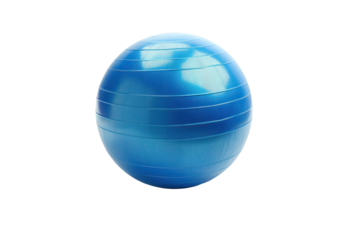 Blue exercise ball isolated on a white background, ideal for fitness, yoga, Pilates, and core workouts. High-quality gym accessory.
