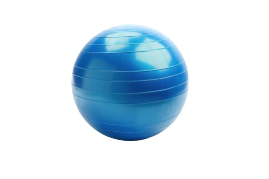 Blue exercise ball isolated on a white background, ideal for fitness, yoga, Pilates, and core workouts. High-quality gym accessory.