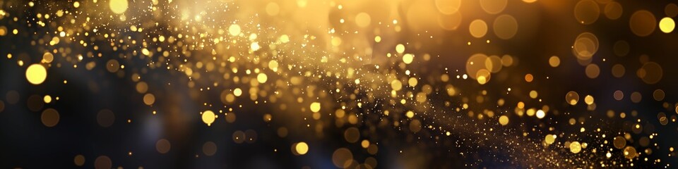 Abstract golden background with bokeh effect and shining defocused glitters. Festive gold texture for Christmas, New Year, birthday, celebration, greeting, victory, success, magic party.