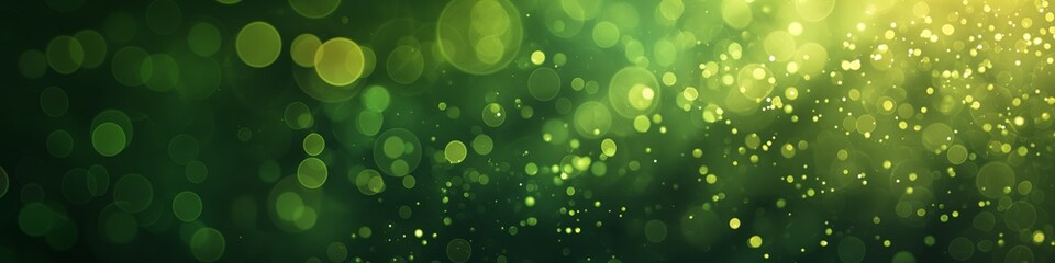 Abstract green background with bokeh effect and shining defocused glitters. Festive gold texture for Christmas, New Year, birthday, celebration, greeting, victory, success, magic party.