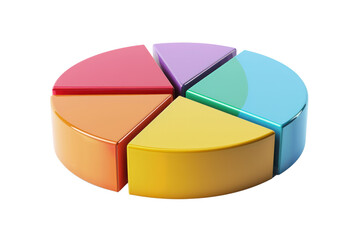Obraz premium Colorful 3D pie chart with six segments, illustrating data distribution and analytical insights in a clear and engaging visual representation.