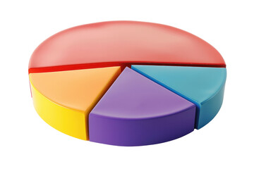 Obraz premium Colorful 3D pie chart with five segmented sections, visually representing data distribution for business, finance, or statistical analysis.