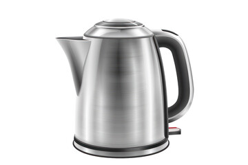Fototapeta premium Stainless steel electric kettle isolated on white background, modern appliance for kitchen, sleek and shiny design.