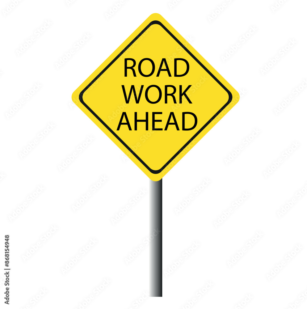 Wall mural Road Close Ahead Sign - Brazil - Vector illustration of a orange road sign indicating road closed ahead