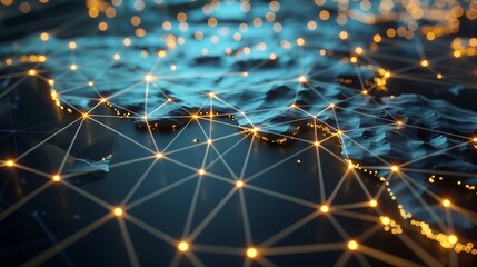 Abstract digital world map, concept of global network and connectivity on Earth, data transfer and cyber technology, information exchange and international telecommunication