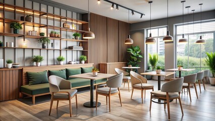 Fototapeta premium Chic caf? interior with sleek, minimalistic furnishings , upscale, modern, elegant, luxurious, trendy, stylish, contemporary