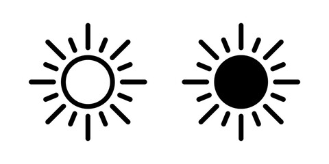 Sun icon, sun symbol isolated on white.